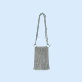Sac à bandoulière en cotte de mailles tissé à la main en métal brillant pour téléphone portable, mini sac à bandoulière ajouré, petit sac exquis et léger de luxe